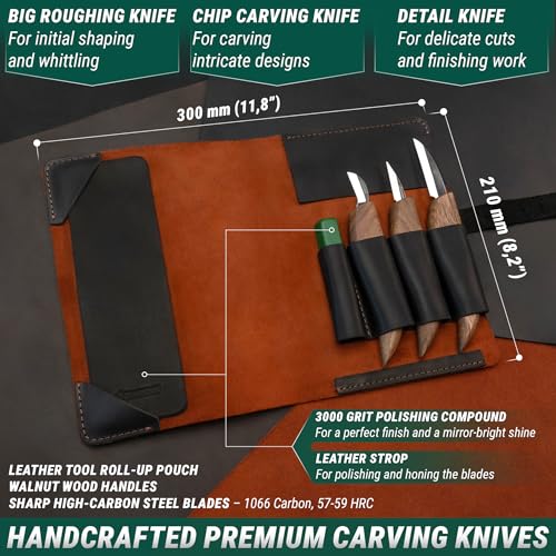 BeaverCraft Wood Carving Knife Set Deluxe S15X with Leather Case