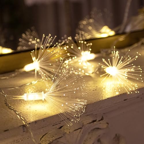 YOLIGHT 33ft Fiber Optic Christmas Lights Warm White Plug-In 60 LEDs Firework String