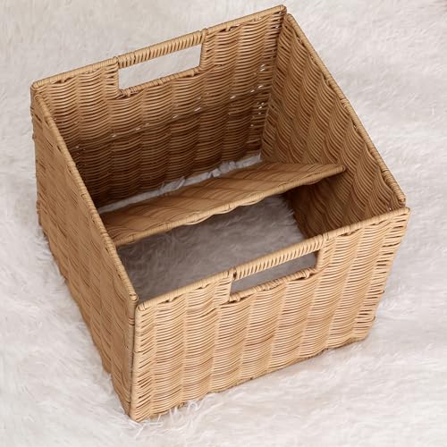 10.5 x in Plastic Wicker Baskets for Cube Storage, Collapsible Square