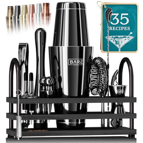 Mixology Bartender Kit with 28oz Boston Shaker - Jet Black Bar Set with 35 Recipes