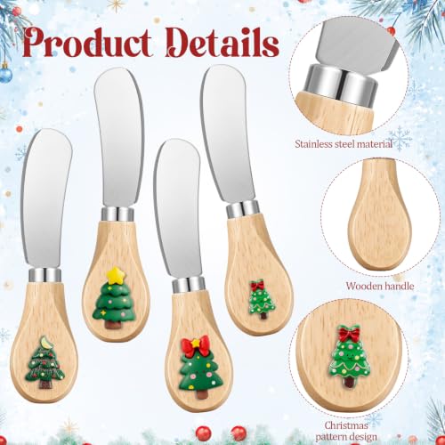 Christmas Cheese Spreader Set 24 Pcs Stainless Steel with Wooden Handles - Green, Red, Yellow