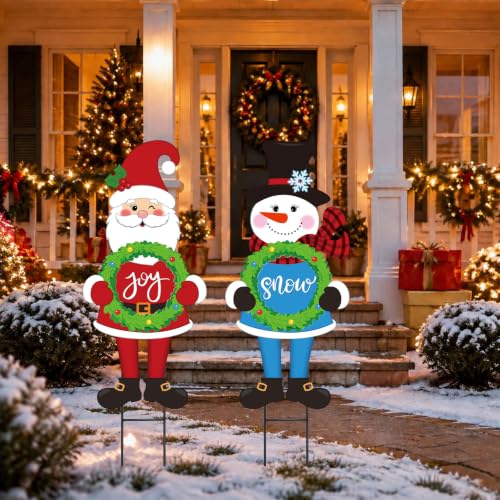 Tondiamo 2 Pcs Christmas Decorations Outdoor, Metal Snowman Santa