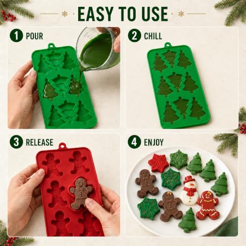 Christmas Silicone Molds 4-Pack Gingerbread Tree Snowflake Snowman Candy Chocolate Mold Set