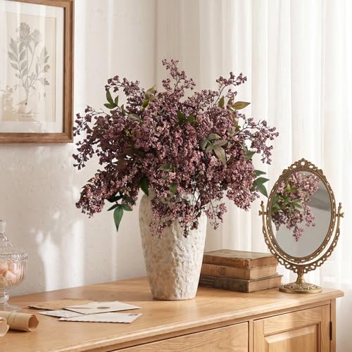 Artificial Berry Stems - Dusty Plum, 43 Inch Faux Nandina Fall Decor, 3 Pack
