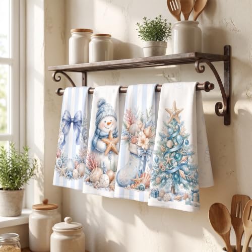 Coastal Christmas Beach Seashell Kitchen Towels - InIsaJace Coastal Christmas