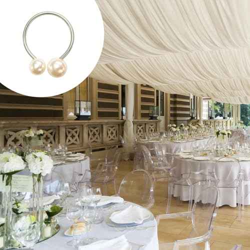 6 Pcs Silver Napkin Rings - Pearl Napkin Rings,Metal Napkin Ring for Table Settings Wedding Christmas Party Dinner Table