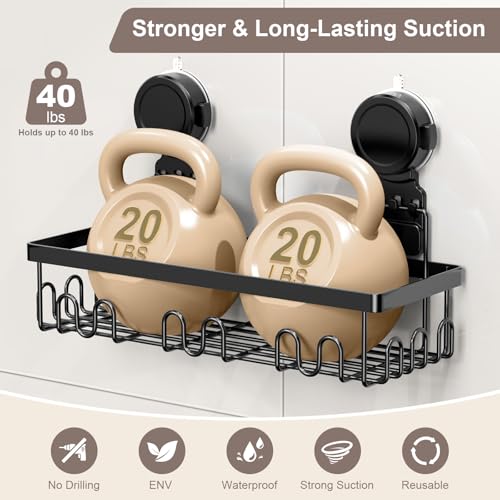 JOTPE Shower Caddy Suction Cup No Drill Bath Shelves 2 Pack - Black / Regular Set