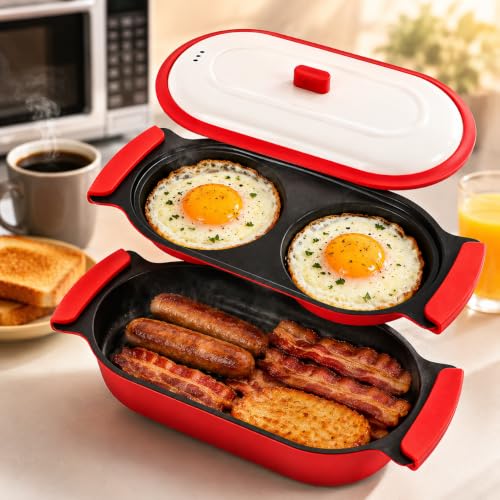 Red 2-in-1 Microwave Egg Cooker & Grill Pan Set, Nonstick, Medium