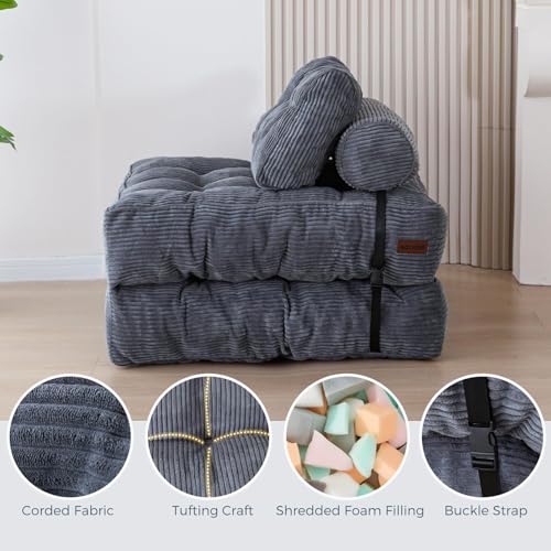 MAXYOYO Dark Grey Folding Sofa Bed with Pillow - Convertible Chair & Bed for Small Spaces