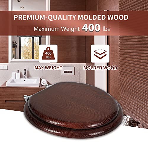 Angel Shield Wooden Toilet Seat - Dark Walnut, Round, Easy Install