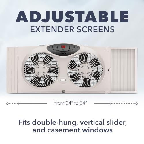 Window Fan with Reversible Airflow - 3-Speed, Programmable Thermostat, Remote, Fits 24-36 Inches
