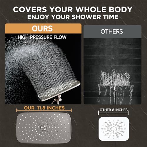Veken 11.8-Inch Brushed Nickel Rainfall Shower Head with Handheld & Extension Arm - High Pressure
