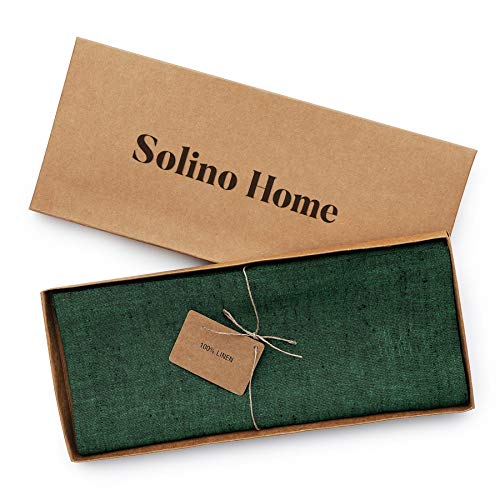 Solino Home 100% Linen Forest Green Table Runner 14 x 72 Inch, 72in Long