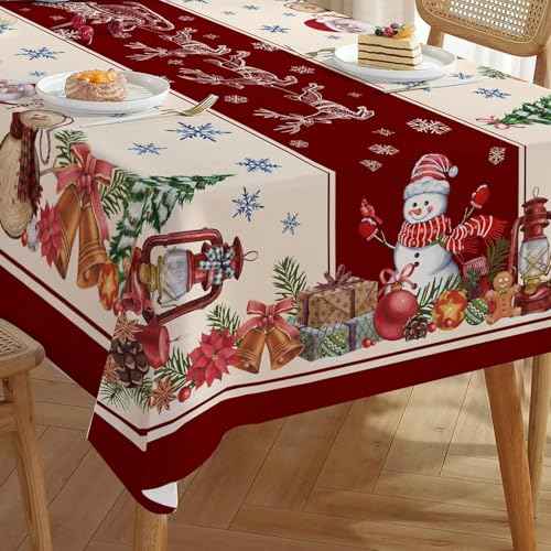 Hexagram Square Christmas Tablecloth 54 Inch, Christmas Table Cloth, Snowman Tablecloth Winter Xmas Santa Tablecloths for Kitchen Dining Decor
