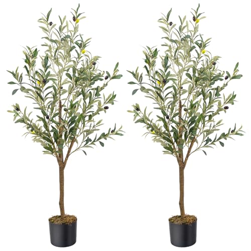 Artificial Olive Tree 4FT - 2 Pack Faux Indoor Trees for Home Decor - Variation of 2 / 4ft