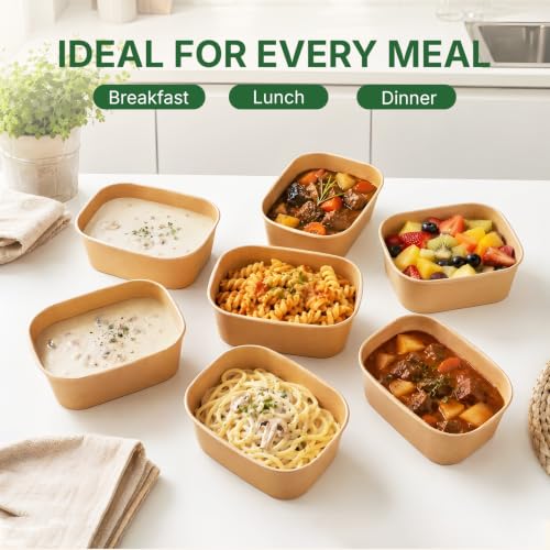 HestiaSnax 29oz Disposable Kraft Paper Meal Prep Containers with Lids - 50 Pack