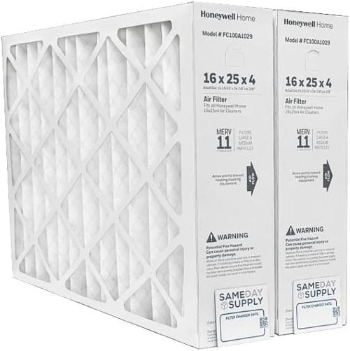 Honeywell FC100A1029 Pleated Air Filter - MERV 11, 16" x 25" x 4" | 2 Pack with Change Reminder