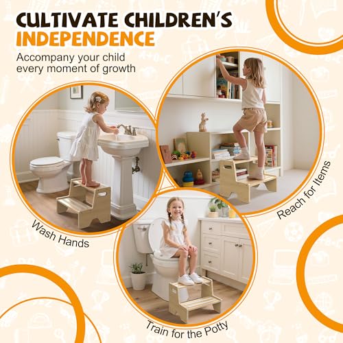 Wooden Toddler Step Stool 2-Pack Anti-Slip Potty Training Aid for Kids - Safe & Portable