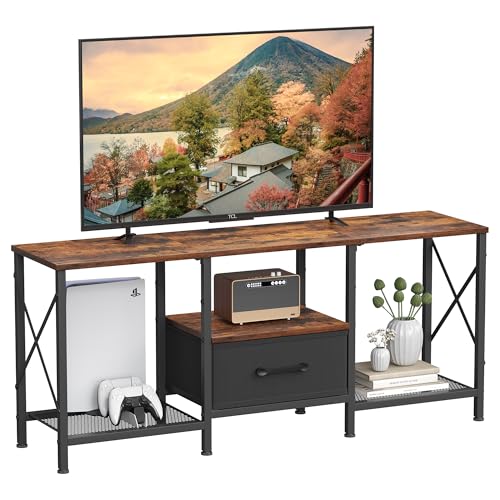 Brown TV Stand with Fabric Drawer for 50-55 Inch TVs - Industrial Entertainment Center