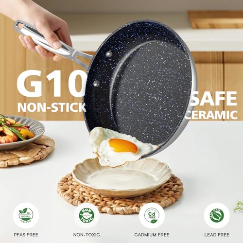 Nuwave 3-Piece Forged Non-Stick Frying Pan Set - 8, 10, 12 Inches, Cozy Blue