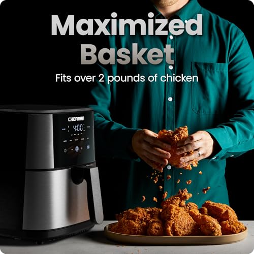 Chefman 6 Qt Stainless Steel Air Fryer - TurboFry 5-in-1 with 450°F Hi-Fry