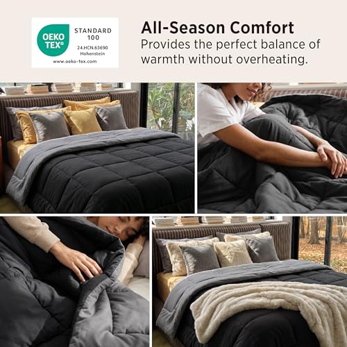 Bedsure Queen Comforter Duvet Insert - Quilted, Black/Grey, All-Season