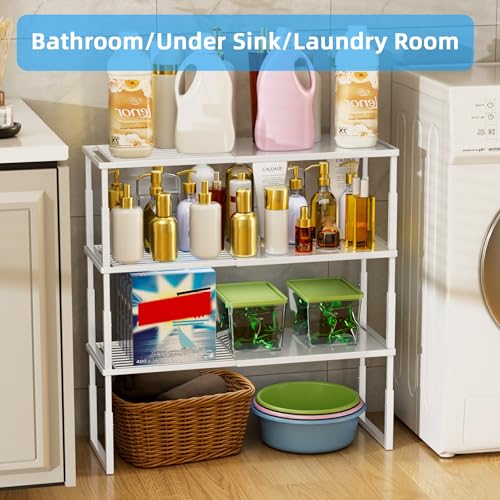 Hofususer White Stackable Kitchen Shelf Organizer 2 Pack - Heavy Duty, Adjustable, Rust-Resistant Cabinets
