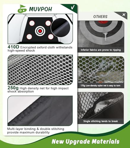 MUVPOH 10x7ft Golf Practice Net with Dual-Turf Mat & Multiple Targets - Indoor & Outdoor Golf Aid