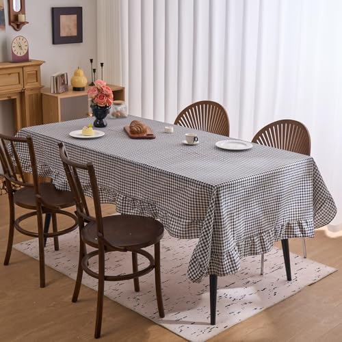VCTops 70x134 in Black Plaid Farmhouse Tablecloth - 70x134 Rectangular Cotton Linen, Washable