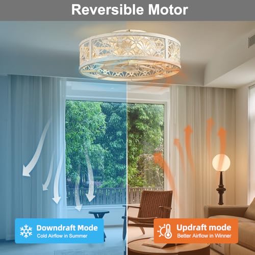White Gold 18-inch Caged Ceiling Fan with Light Remote Control