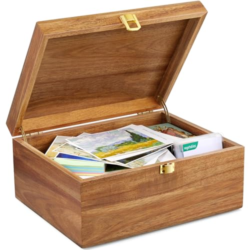 DRASTAR Large Acacia Wooden Keepsake Box with Lock – Memory & Photo Storage