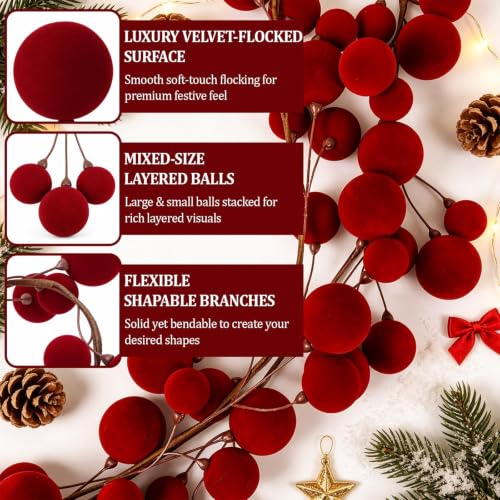 6 Ft Burgundy Velvet Christmas Garland with Ornaments - Holiday Decor