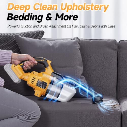 Yellow Cordless Handheld Vacuum Cleaner Compatible with DeWalt Batteries – Lightweight & Strong Suction
