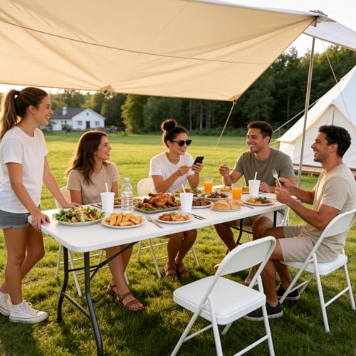 White 5 FT Foldable Plastic Utility Table with Carrying Handle - Heavy Duty Indoor & Outdoor Folding Table