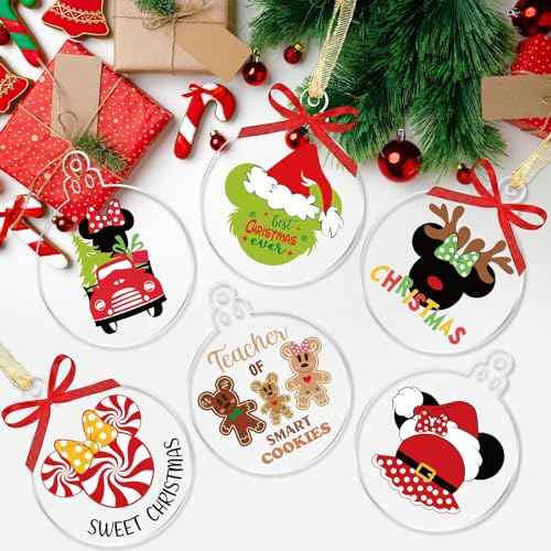 Clear Acrylic Ornaments - 12pcs Round Christmas Tree Decorations with Mouse Design Craft Ornaments for Party Hanging