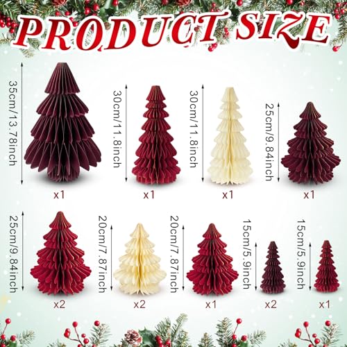 Gueevin 12 Pcs Red Christmas Honeycomb Paper Tree Centerpiece with Magnetic Closure 5.9–13.78 in