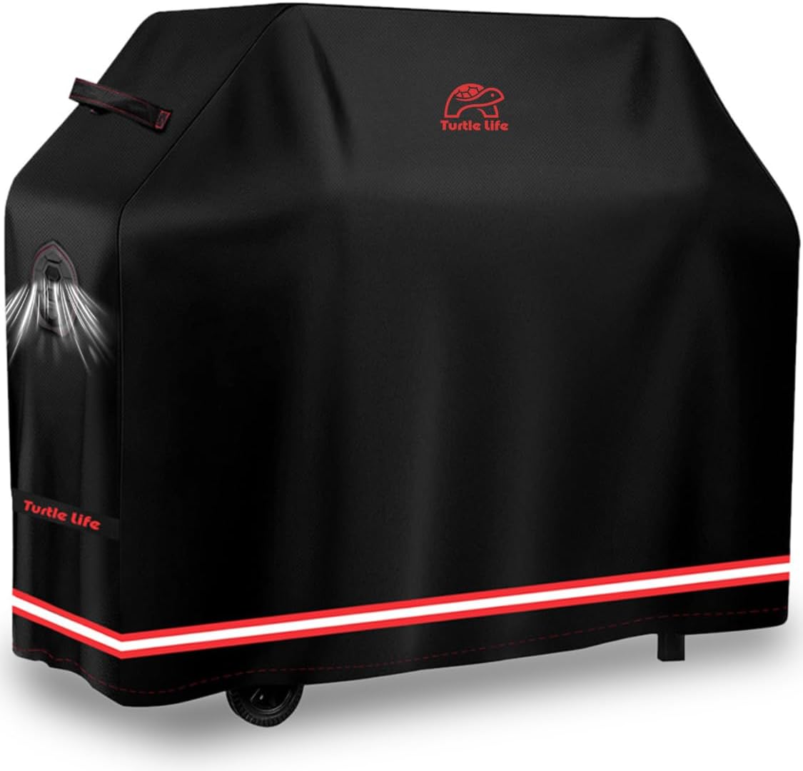 Turtle Life BBQ Grill Cover - 60 Inch Heavy Duty Waterproof Cover for 3-4 Burner Grills | Black