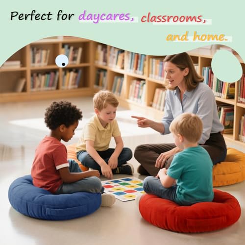Kids Floor Cushions 8 Pack - Round Flexible Classroom Seating - Lovely