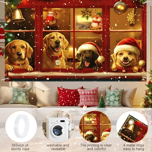 Four Dogs Christmas Banner Decoration 71x43 Inch Outdoor & Indoor Holiday Backdrop