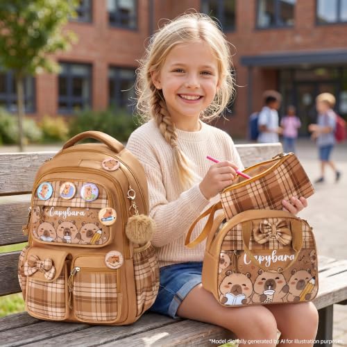 Strawberry Girls Backpack Set with Lunch Box & Pencil Case - 9 Pieces