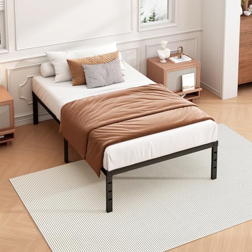 Twin Bed Frame with Under Bed Storage - 14 Inch Black Metal Bed - Hafenpo