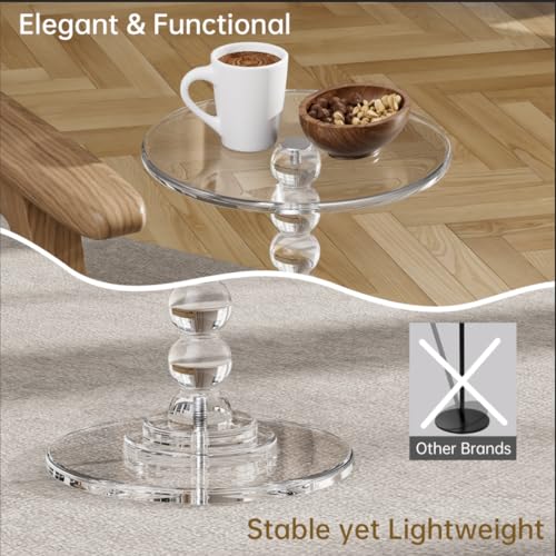 Acrylic Side Table - Round Top End Table with Solid Post - Clear, Normal Variation