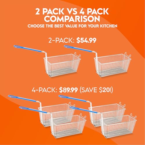 Commercial Deep Fryer Basket 4-Pack with Handle - Heavy Duty Restaurant Use