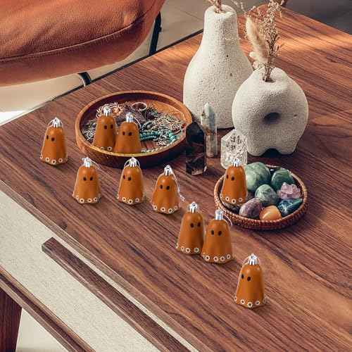 12 Pcs Day of The Dead Mexican Hanging Ghost Ornaments for Tree Dia De Los Muertos Halloween Small Ghost Tree Decorations Terracotta Flower Rustic Home Office Party Christmas Wreath Decor