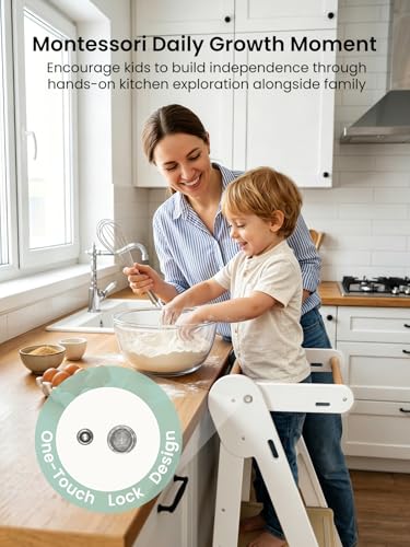 GROWNSY White Foldable Toddler Step Stool with Safety Lock & Compact Storage