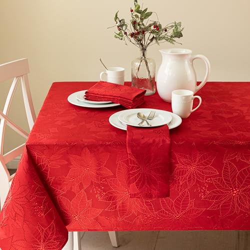 Benson Mills Poinsettia Palace Red Tablecloth 60x120 Inches - Holiday Elegance