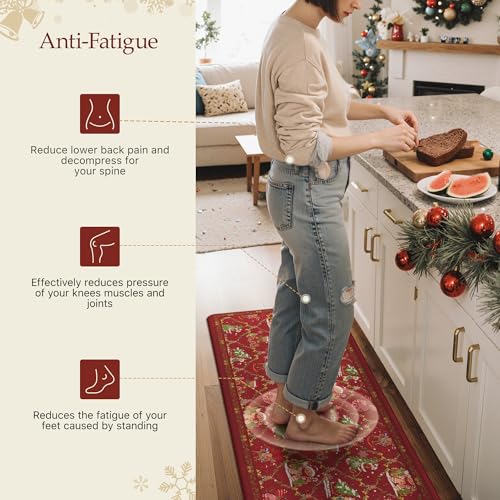 GENIMO Christmas Kitchen Rugs Set 2PCS Waterproof Anti-Fatigue Floor Mats, Red, 17.3x59 & 17.3x30 Inches