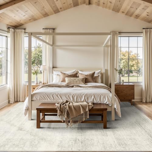 Ivory Washable Area Rug 8x10 for Living Room - Non-Slip Boho Style