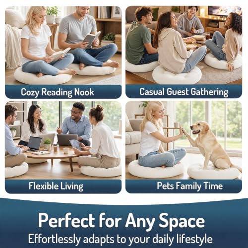 Beige 2-Pack Meditation Cushions Set of 2, 22 Inch Round Floor Pillows for Adults - Comfortable Support