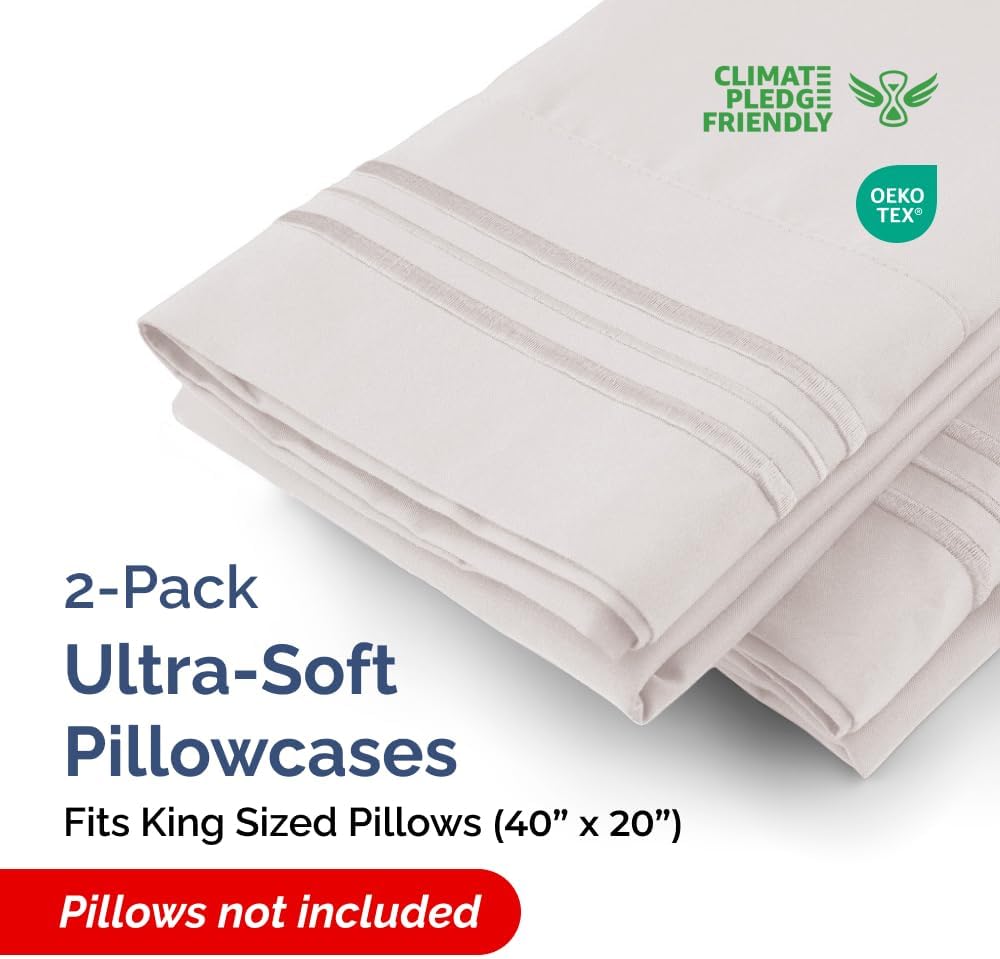 King Pillow Cases by [Brand Name] - Ultra Soft Hotel Quality Covers | Cozy, Wrinkle-Free & Fade Resistant - Light Grey, Set of 2